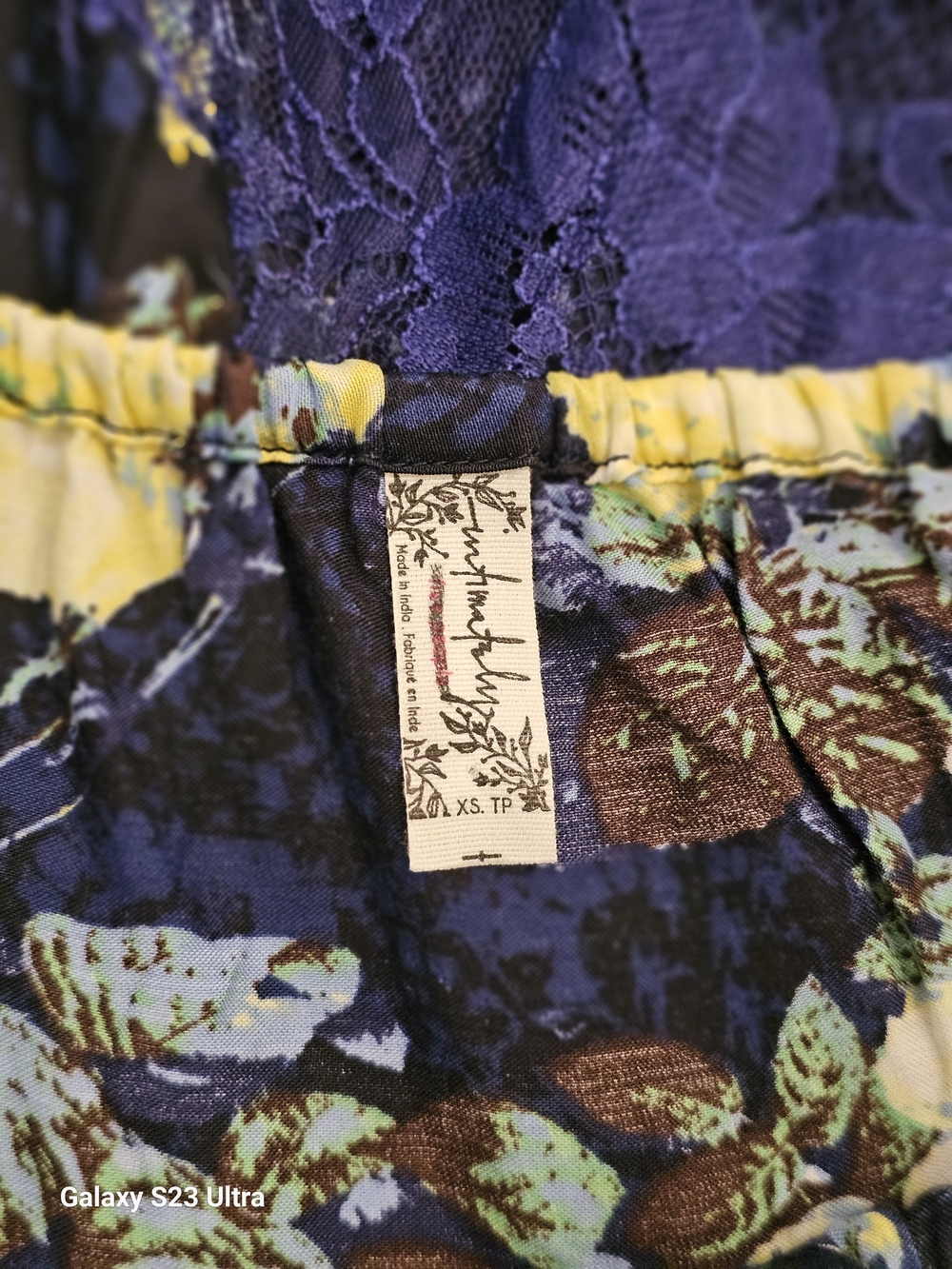 Free People Navy Lace Slip Dress with Yellow Floral Print - Picture 4 of 9